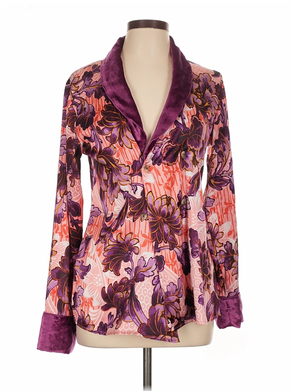 Purple Floral Velvet-Trim Women's Jacket